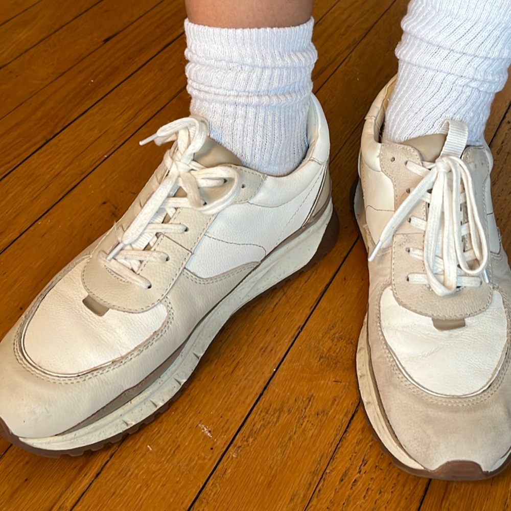 Women's Madewell White and Tan Dad Sneakers